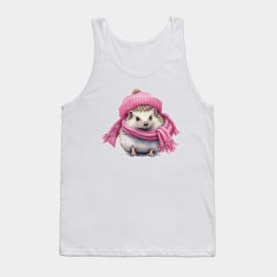 Adorable cute hedgehog wearing a pink hat and scarf Tank Top